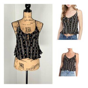 Free People Love to Floral Printed Crop Cami Black Combo Sz XS